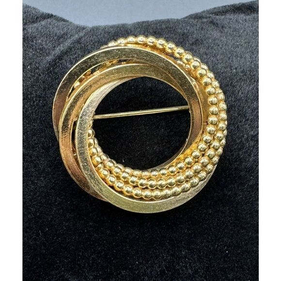 Vintage Germany Brooch 1/80 18k RGP Multiple Circle Beaded Pin Costume Jewelry - Picture 1 of 9
